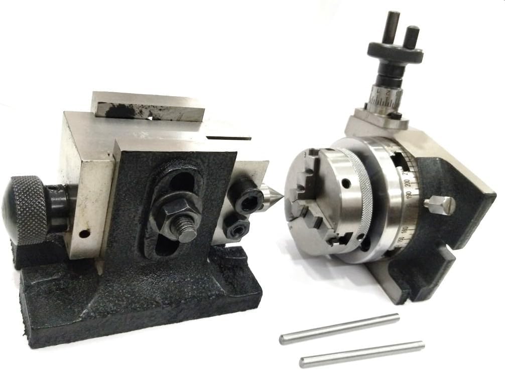 Assort's 3" Inches/ 80 mm Rotary Table With 65 mm-3 Jaws Self Centering Chuck+ Back Plate + Fixing T Nuts Bolts + Suitable Tailstock & M6 Clamp Kit