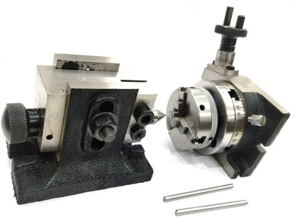 Assort's 3" Inches/ 80 mm Rotary Table With 65 mm-3 Jaws Self Centering Chuck+ Back Plate + Fixing T Nuts Bolts + Suitable Tailstock & M6 Clamp Kit
