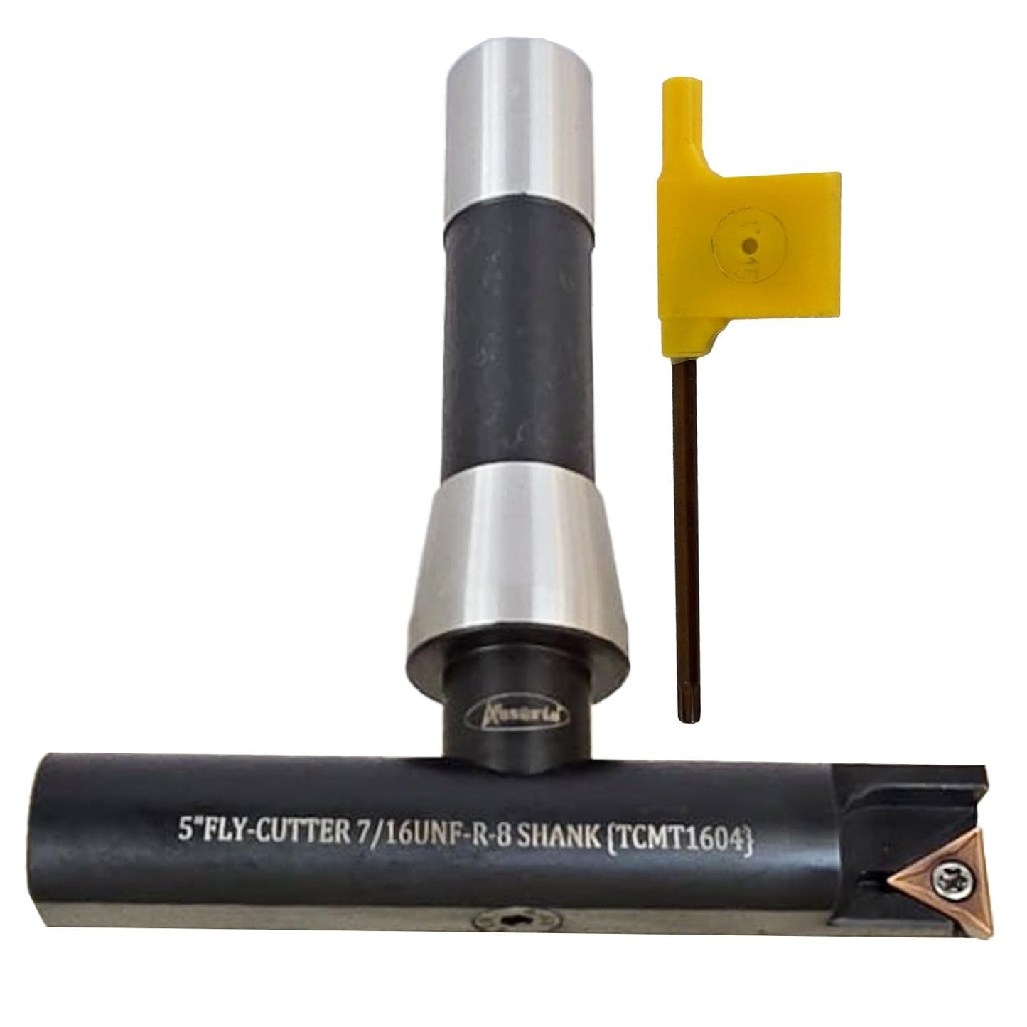 Assorts 5″ Balanced Fly Cutter Indexable Face Milling Cutter with R8 Shank (7/16 UNF Drawbar), Single TCMT1604 Insert, Torx Screw & Star Key Included