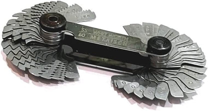 DIY Hand Tool Combo - 51 Blades BSW/Metric Thread Pitch Gauge, 6" /150 mm SS Scale (Ruler) & SS Universal Grinding Gauge