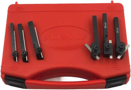 Assorts Mini Cut-Off Parting Tool Set - Features 6mm, 8mm, and 10mm Shank Sizes with HSS Parting Blade, Includes Mini Turning Tool Holder with 8mm Shank and Left, Right, and Straight Turning Tools