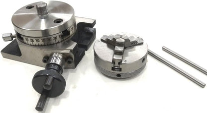 Assort's 3" Inches/ 80 mm Rotary Table With 65 mm-3 Jaws Self Centering Chuck+ Back Plate + Fixing T Nuts Bolts + Suitable Tailstock & M6 Clamp Kit