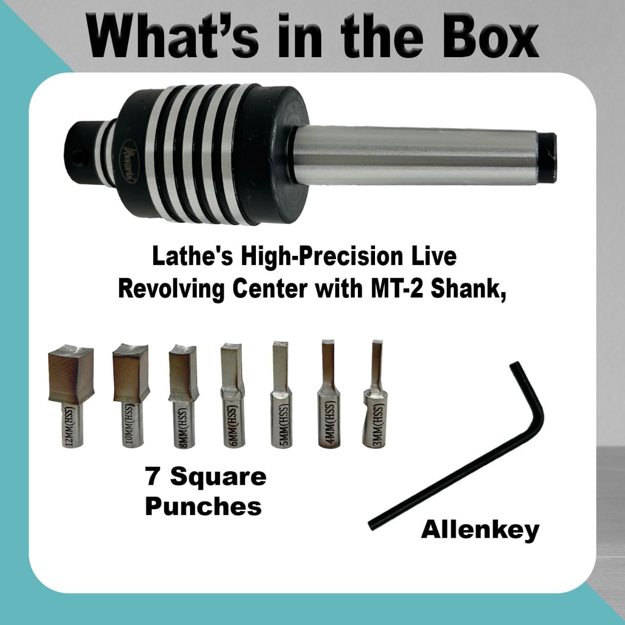 Assorts Lathe's Live Revolving Center MT-2 Shank Teng Style Featuring Square Tool and Rotary Broach (HSS) for Superior Machining Accuracy and Versatility (mm)