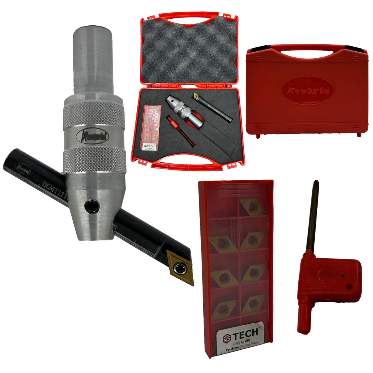 Assorts Fly Cutter with 3/4" (19.05 mm) Straight Shank & Indexable Boring Bar – Includes 10 PCS DCMT 11T304 Inserts & Plastic Case | Ideal for Facing & Boring | Watch Video for Details