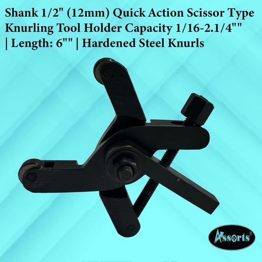 Quick Action Scissor Type Knurling Tool Holder 1/2" Shank, Capacity 1/16" - 2-1/4", 6" Length, Hardened Steel Knurls, Lathe Tooling Accessory
