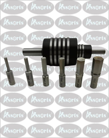 Assorts Lathe's High-Precision Live Revolving Center with Straight Shank and High-Speed Steel (HSS) Hex Rotary Broach for Superior Machining Accuracy and Versatility