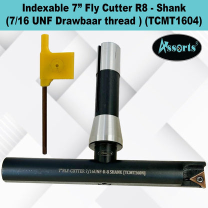 Assorts 7″ Balanced Fly Cutter Indexable Face Milling Cutter with R8 Shank (7/16″ UNF Drawbar Thread), Single TCMT1604 Insert, Torx Screw & Star Key Included