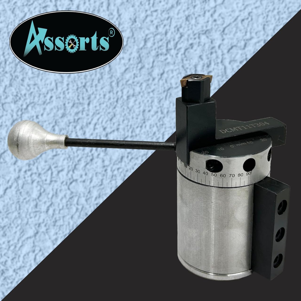 Assorts Heavy-Duty Radius Ball Turning Attachment for 7x14 & 7x16 Mini Lathes – DCMT11T304 Carbide Insert – Max 65mm Radius – Concave & Convex Metal Balls – Bearing Base 0–90°