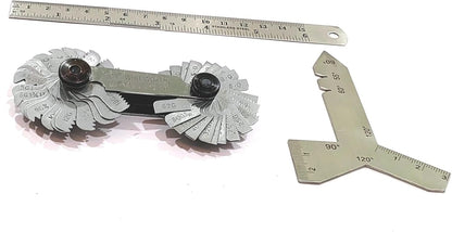 DIY Hand Tool Combo - 51 Blades BSW/Metric Thread Pitch Gauge, 6" /150 mm SS Scale (Ruler) & SS Universal Grinding Gauge