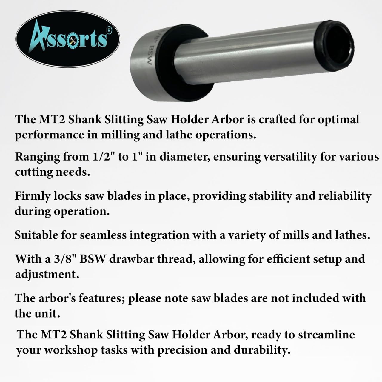ASSORTS Slitting Saw Holder Arbor MT2 Shank for Slit Discs Milling Lathe Tools-3/8 BSW Drawbar