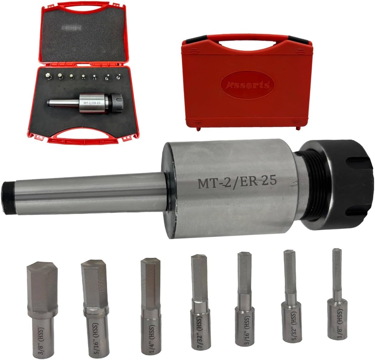 MT2 Shank Rotary Broach with ER-25 Adapter 7 Hex Broaches Set - Precision Machining Tool Kit