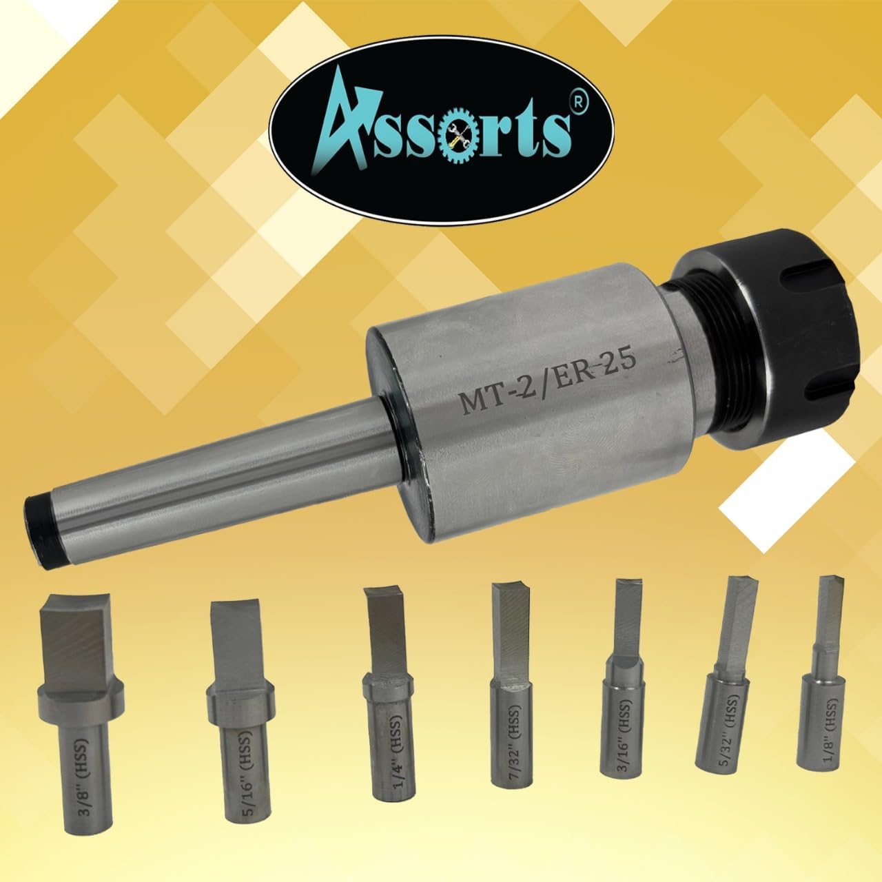 MT2 Shank Rotary Broach ER-25 Adapter with 7 Square Punches