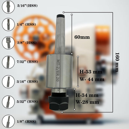 MT2 Shank Rotary Broach Kit with ER-20 Adaptor & 7-Piece Square Broach Set – Precision Tooling for CNC and Milling Machines