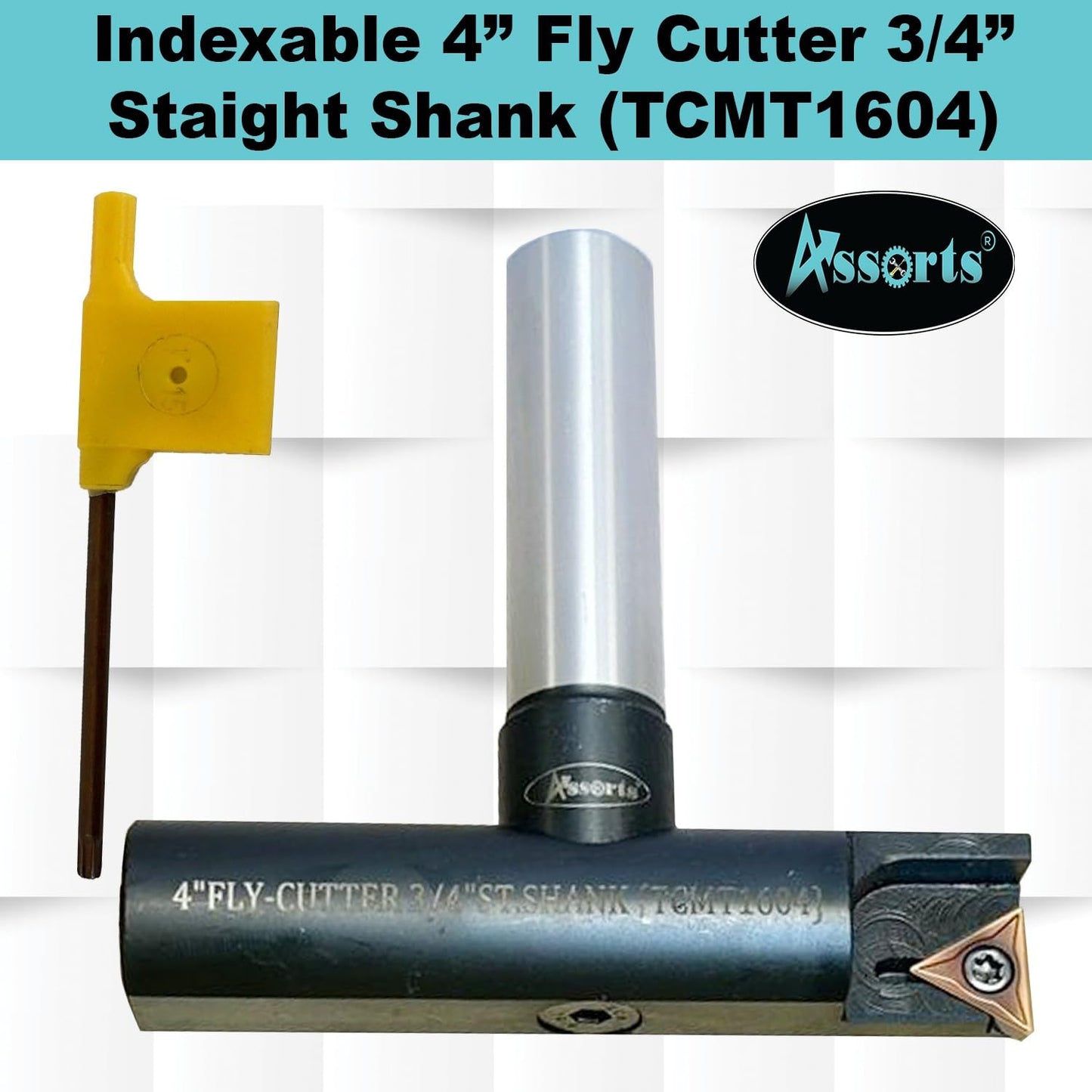 Assorts 4″ Indexable Fly Cutter – 3/4″ Straight Shank Face Milling Tool, Balanced Design, TCMT1604 Insert for Smooth & Precision Surfacing