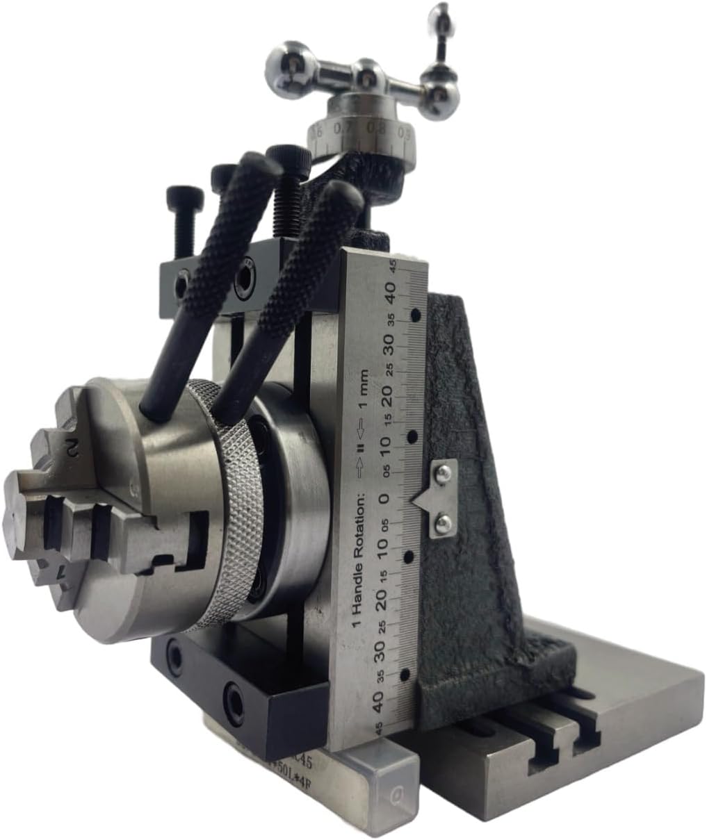 Assorts Mini Vertical Slide 90x50mm (2-Slot) – Fixed & Swivel, 3-Jaw/4-Jaw, Base Plate & Z-Angle Plate for Mini Lathe (Fixed Slide (2-Slot) + 4-Jaw Chuck + Base Plate)