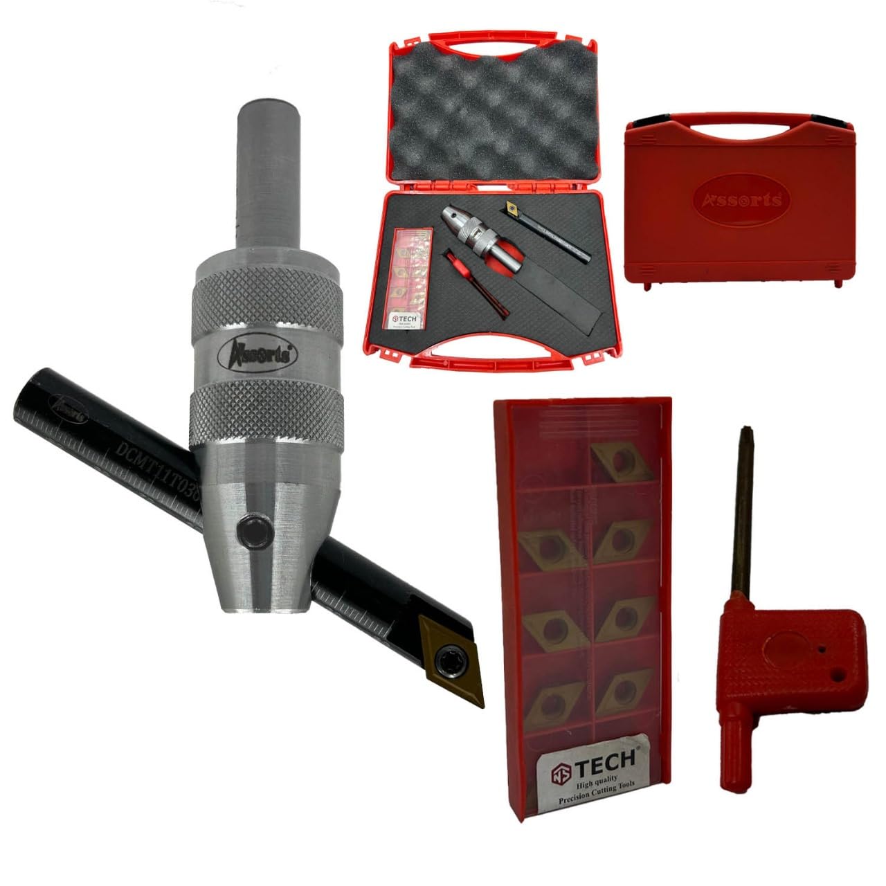 Assorts New Developed Fly Cutter with 1/2" (12.7 mm) Straight Shank & Indexable Boring Bar – Includes 10 PCS DCMT 11T304 Inserts,Plastic Case | Perfect for Facing & Boring