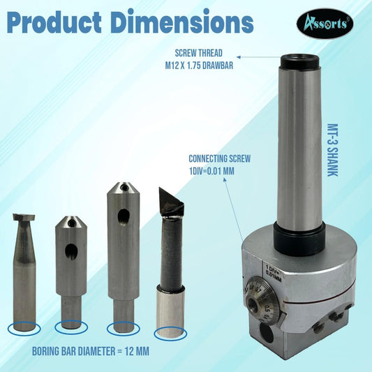 PRECISION BORING HEAD 62 MM DIAMETER FOR LATHE, MILLING MACHINE -QUALITY TOOLS ACCESSORIES WITH FLY CUTTERS, CARBIDE BRAZED TOOL SETS // 1 DIV=0.01 MM