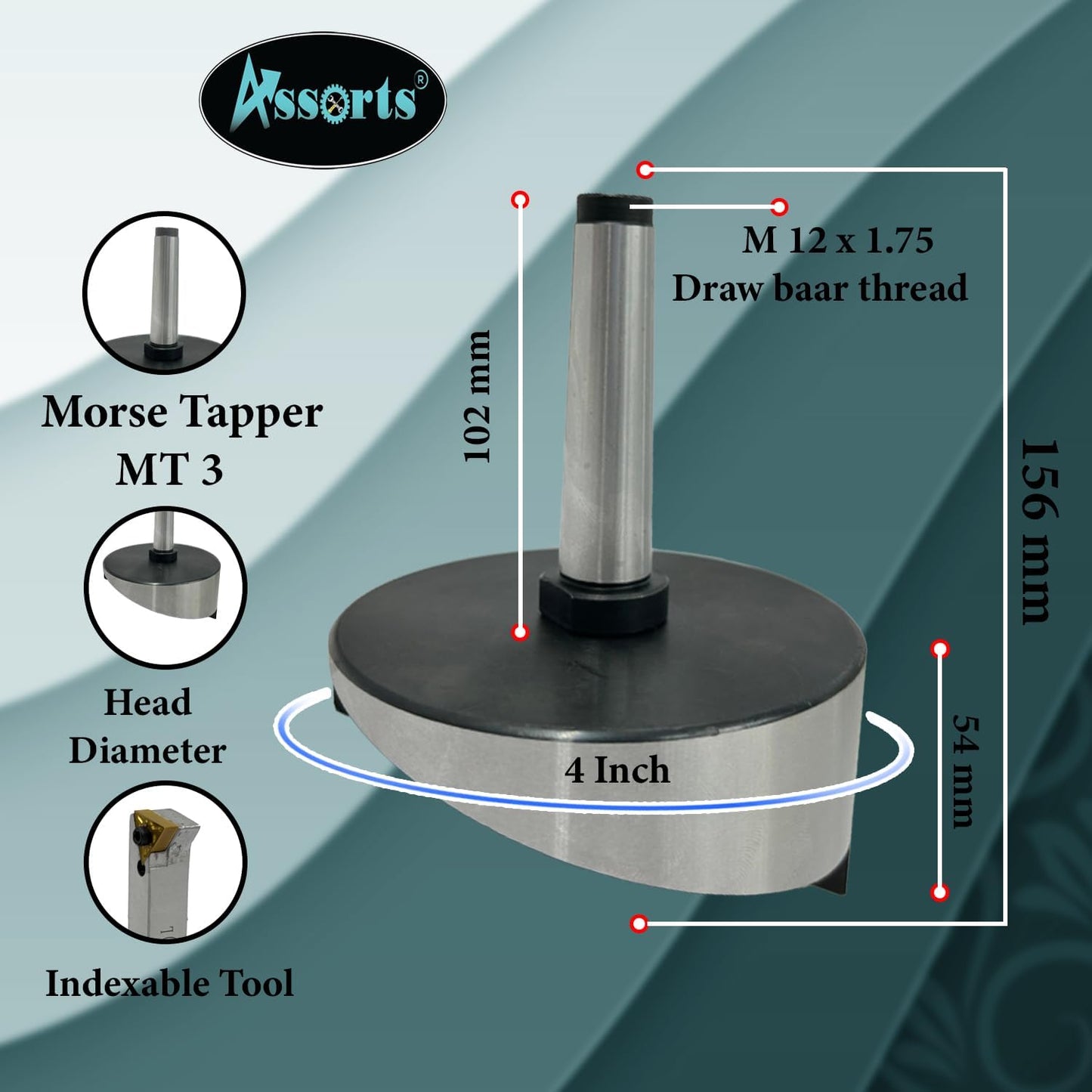 Large head size 4" Inch/ 100 mm diameter Fly cutter with Carbide Indexable tip facing tool (Morse Taper 3MT)