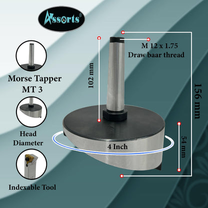 Large head size 4" Inch/ 100 mm diameter Fly cutter with Carbide Indexable tip facing tool (Morse Taper 3MT)