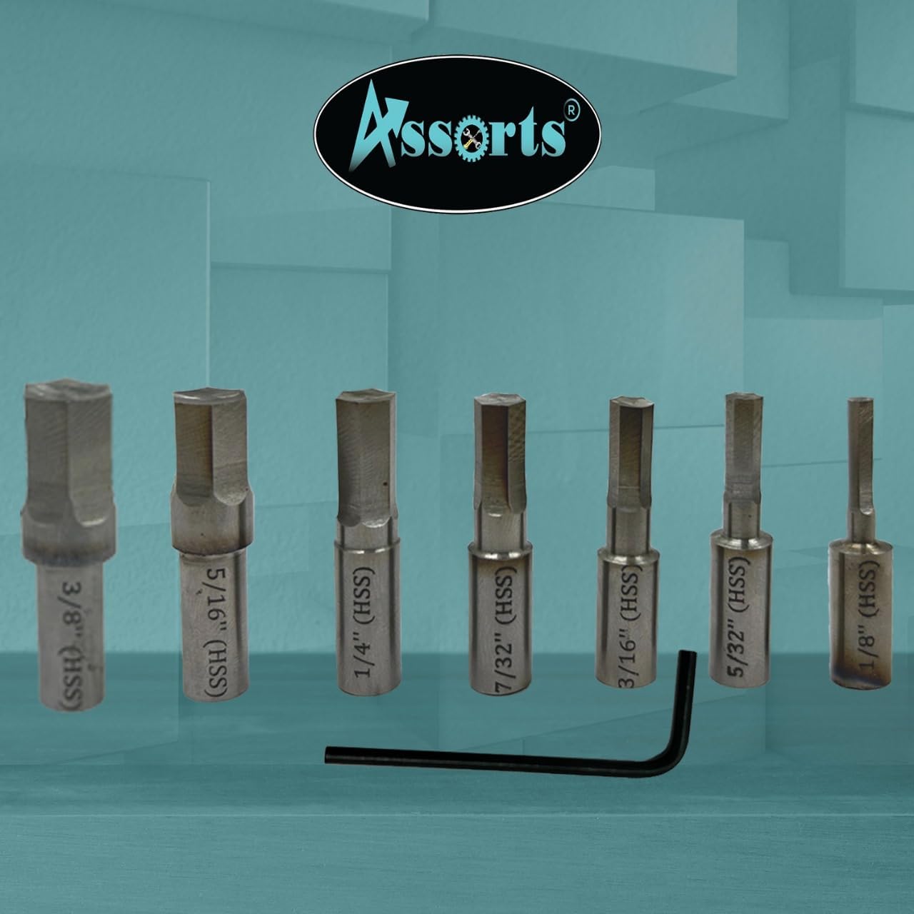 Assorts Precision Rotary Broach – R8 Shank (7/16" UNF) with HSS Hex Punches – CNC, Lathe, Milling & Drilling Compatible