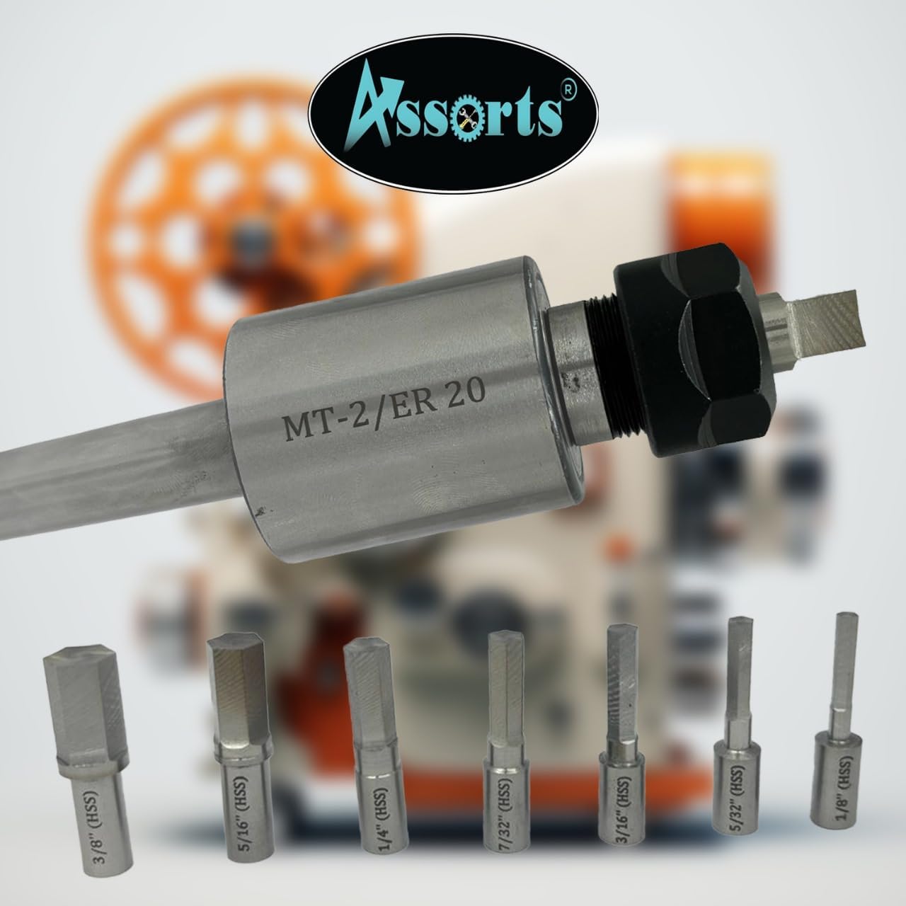 MT2 Shank Rotary Broach Kit with ER-20 Adaptor & 7-Piece Hex Broach Set – Precision Tooling for CNC and Milling Machines