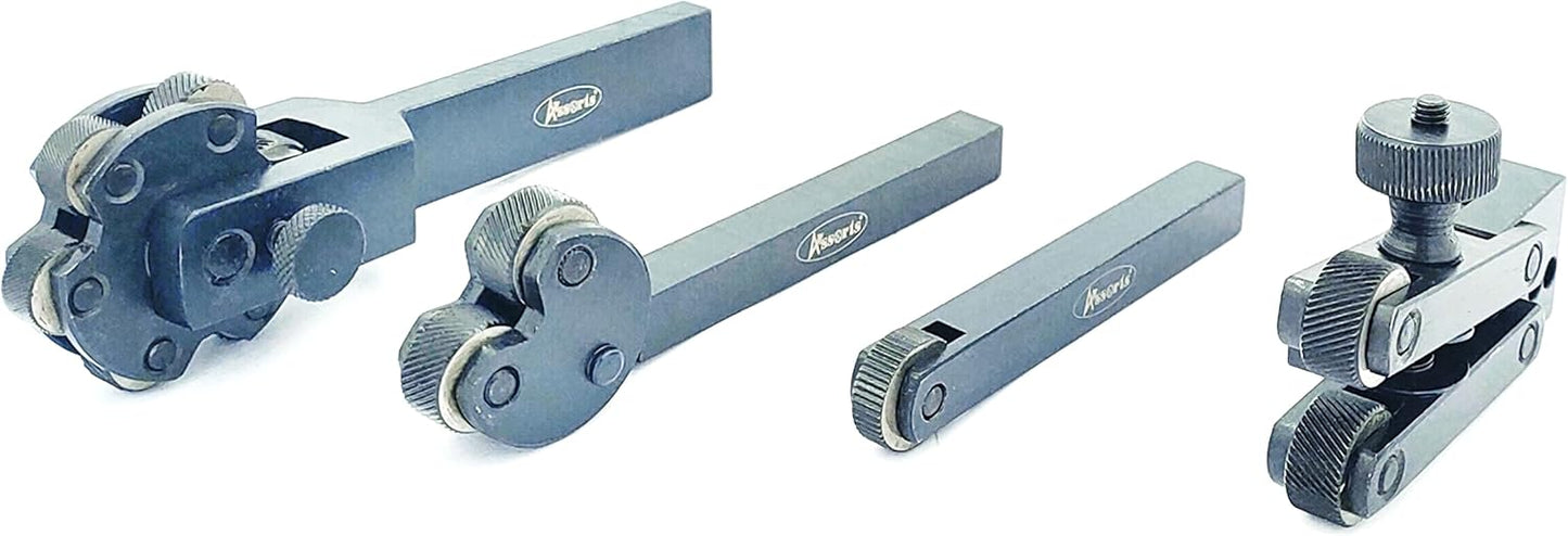 ASSORTS 4-Piece Lathe Knurling Tool Set – Tool Steel Knurling Tools with Hardened EN31 Knurls, Precision-Ground, Epoxy Black Rust-Free Finish, Mixed Sizes & Patterns for Metal Turning