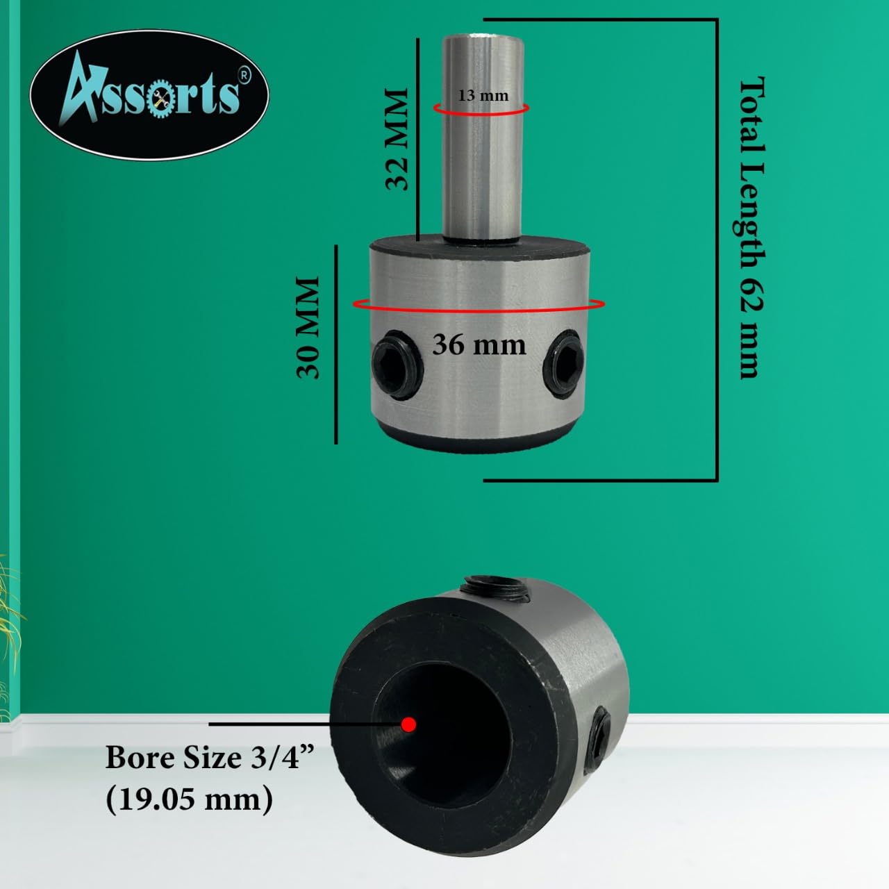 Annular Cutter 1/2" Shank (13 mm) Tool Steel Holder (Hard & Ground) with Lock Screw- Accepts/Suit 19 mm Shank rota broaches (OAL - 62 mm)