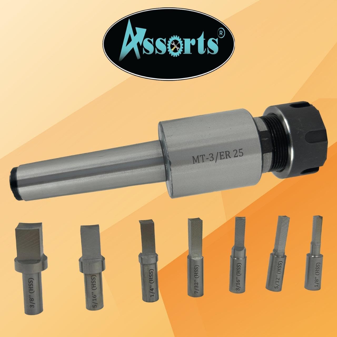 MT3 Shank Rotary Broach ER-25 Adapter + 7 Square Broaches