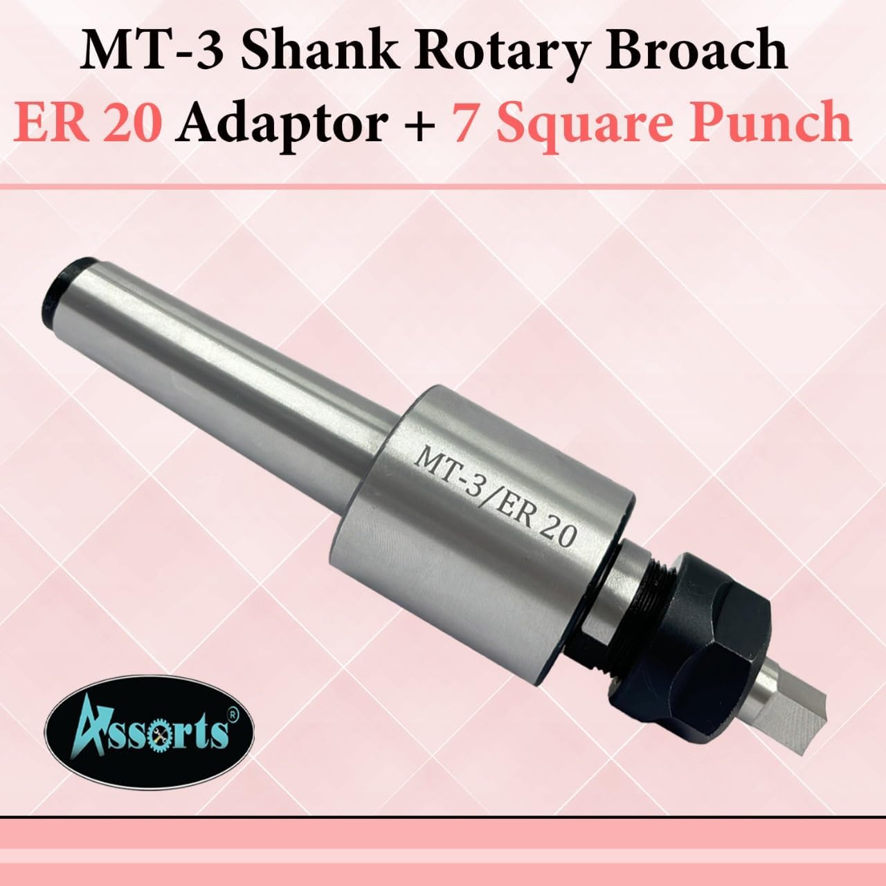 Assorts MT3 Shank Rotary Broach Kit with ER-20 Adapter & 7-Piece Square Broach Set – High-Precision Tools for CNC and Milling Excellence