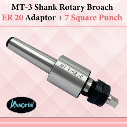 Assorts MT3 Shank Rotary Broach Kit with ER-20 Adapter & 7-Piece Square Broach Set – High-Precision Tools for CNC and Milling Excellence
