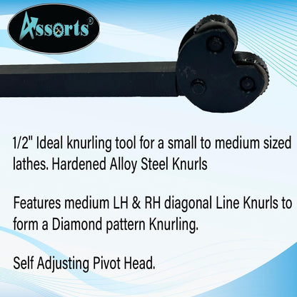 KNURLING TOOL PIVOT HEAD DIAMOND MEDIUM PITCH PATTERN 1/2" SQ. SHANK-LATHE ENGINEERING MACHINE TOOLS