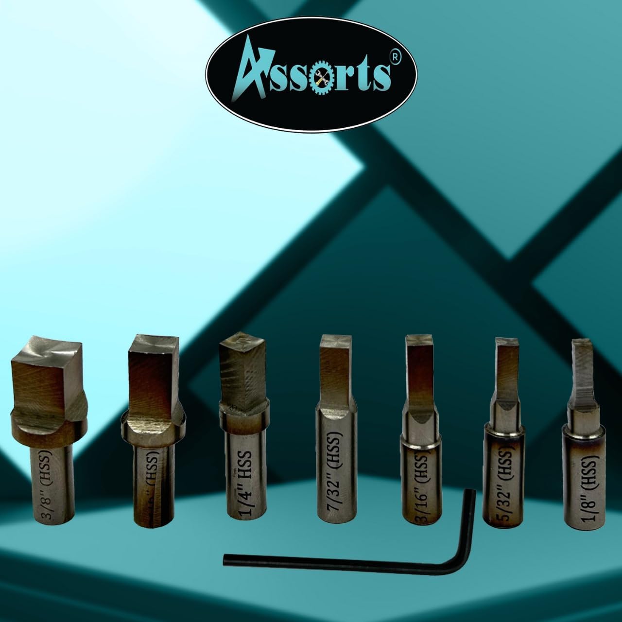 ASSORTS Precision Rotary Broach with R8 Shank (7/16" UNF Drawbar Thread) and H.S.S Square Punch 7 Pcs– Ideal for CNC, Lathe, Milling & Drilling Machines