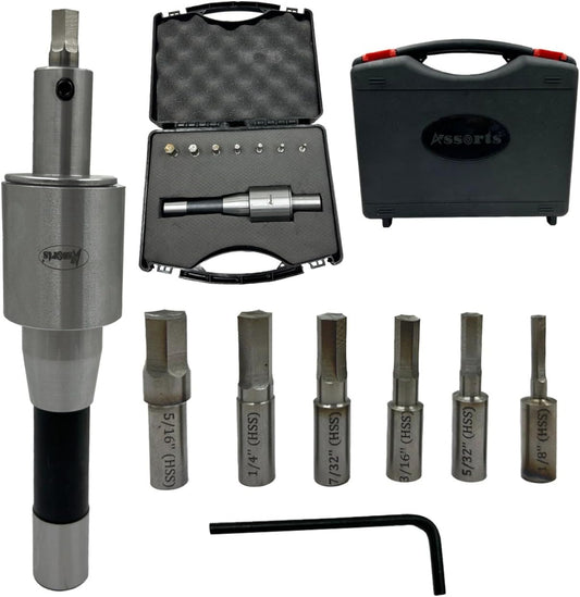 Assorts Precision Rotary Broach – R8 Shank (7/16" UNF) with HSS Hex Punches – CNC, Lathe, Milling & Drilling Compatible