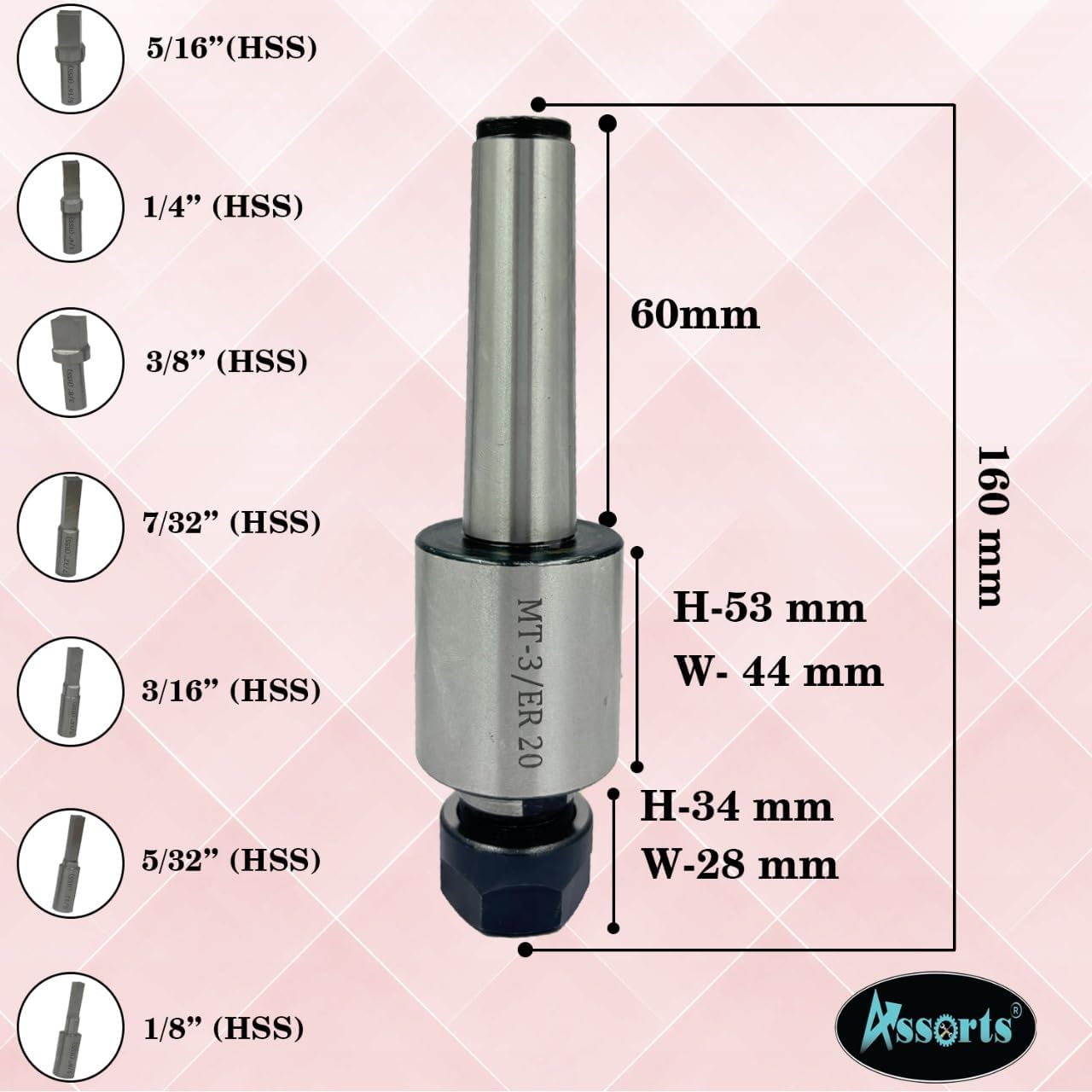Assorts MT3 Shank Rotary Broach Kit with ER-20 Adapter & 7-Piece Square Broach Set – High-Precision Tools for CNC and Milling Excellence