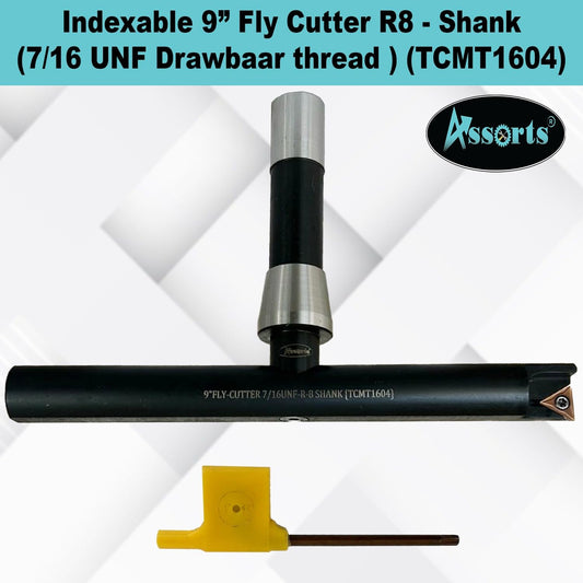 Assorts 9" Balanced Fly Cutter Indexable Face Milling Cutter with R8 Shank (7/16 UNF Drawbar Thread), Single Insert Tool, TCMT1604 Insert, Torx Screw & Star Key Included