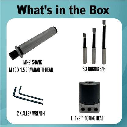 ASSORTS Quality Precision Boring Head Diameter 1.5" INCHES// 1 DIV: 0.001 Thou (R8 Shank (7/16" UNF Drawbar))