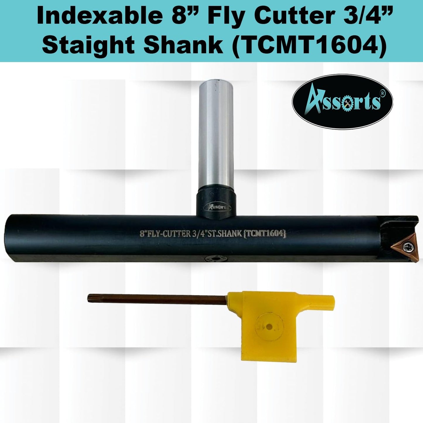 Assorts 8″ Balanced Fly Cutter Indexable Face Milling Cutter with 3/4″ Straight Shank, Single TCMT1604 Insert, Torx Screw & Star Key Included