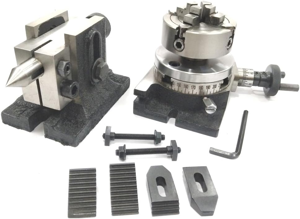 Assorts 3" Inches/ 80 Mm Rotary Table With 70 Mm-4 Jaws Independent Chuck+ Back Plate +fixing T Nuts Bolts + Suitable Tailstock & M6 Clamp Kit