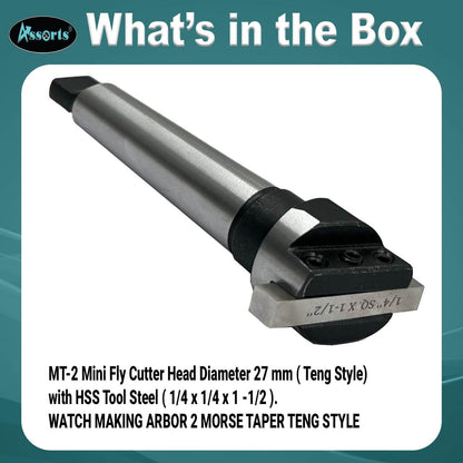 MT-2 Mini Fly Cutter Head Diameter 27 mm (Teng Style) with HSS Tool Steel (1/4" x 1/4" x 1-1/2") – Watchmaking Arbor 2 Morse Taper Teng Style