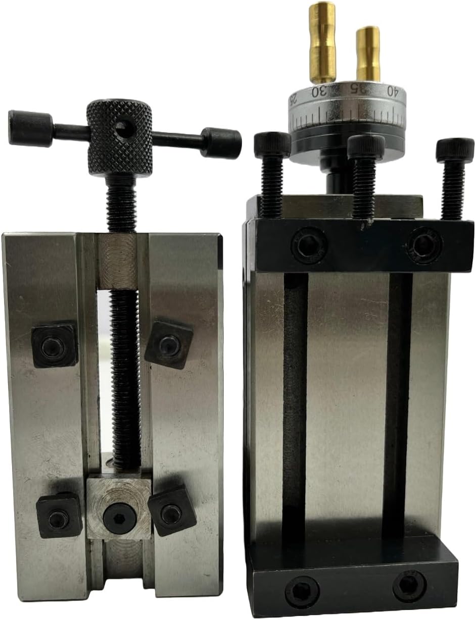 Assorts Tool Post Mini Vertical Slide – 4-Jaw Chuck or 50mm Steel Vise with Side Scale for Mini Lathe Metalworking(Combos of Tool Post MINI VS With scale)