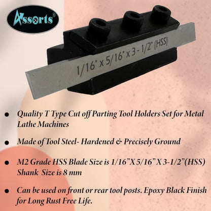 8mm Shank Parting Tool with Blade Size 1/16" x 5/16" x 3-1/2" - Precision Cutting Tool for Metalworking