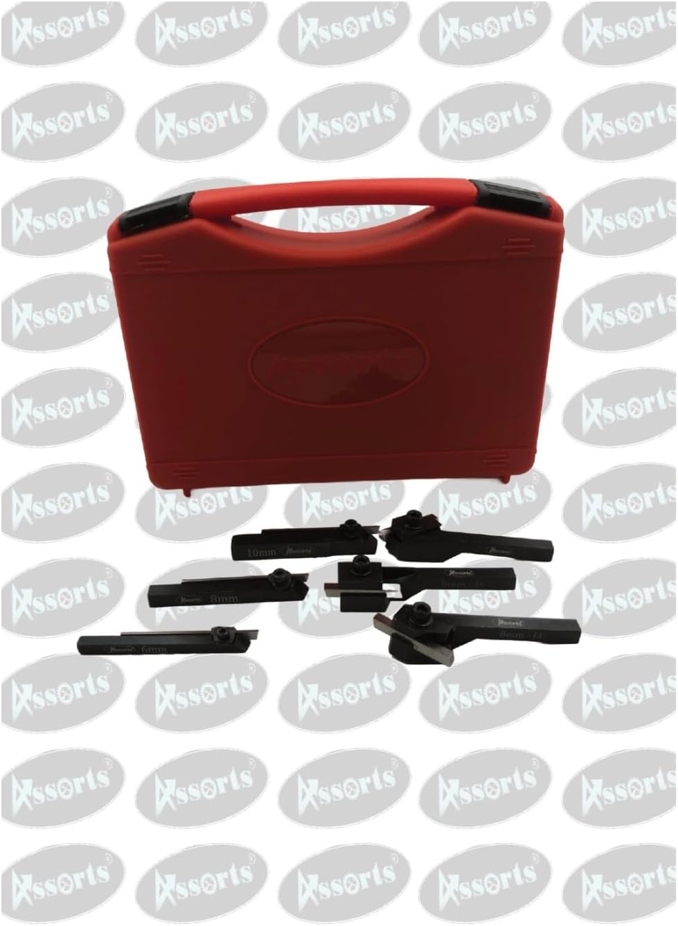 Assorts Mini Cut-Off Parting Tool Set - Features 6mm, 8mm, and 10mm Shank Sizes with HSS Parting Blade, Includes Mini Turning Tool Holder with 8mm Shank and Left, Right, and Straight Turning Tools