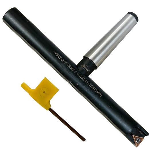 Assorts 9″ Balanced Fly Cutter Indexable Face Milling Cutter with MT3 Shank (M12 × 1.75 Drawbar Thread), Single TCMT1604 Insert, Torx Screw & Star Key Included