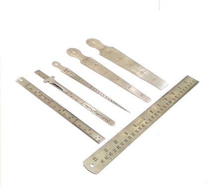 Stainless Steel Measuring Tools (Set of 1 x 6" Rulers, 1 x 12" Ruler, 3 x Bore Gauges & 1x 6" Depth Gauge cum Ruler)