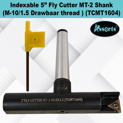 Assorts 5″ Balanced Fly Cutter Indexable Face Milling Cutter with MT-2 Shank (M10 × 1.5 Drawbar), Single TCMT1604 Insert, Torx Screw & Star Key Included