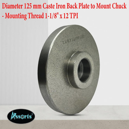 125 mm Cast Iron Backplate for Chuck Mounting | Myford-Compatible, 1-1/8" x 12 TPI Thread