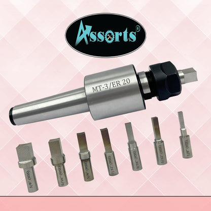 Assorts MT3 Shank Rotary Broach Kit with ER-20 Adapter & 7-Piece Square Broach Set – High-Precision Tools for CNC and Milling Excellence
