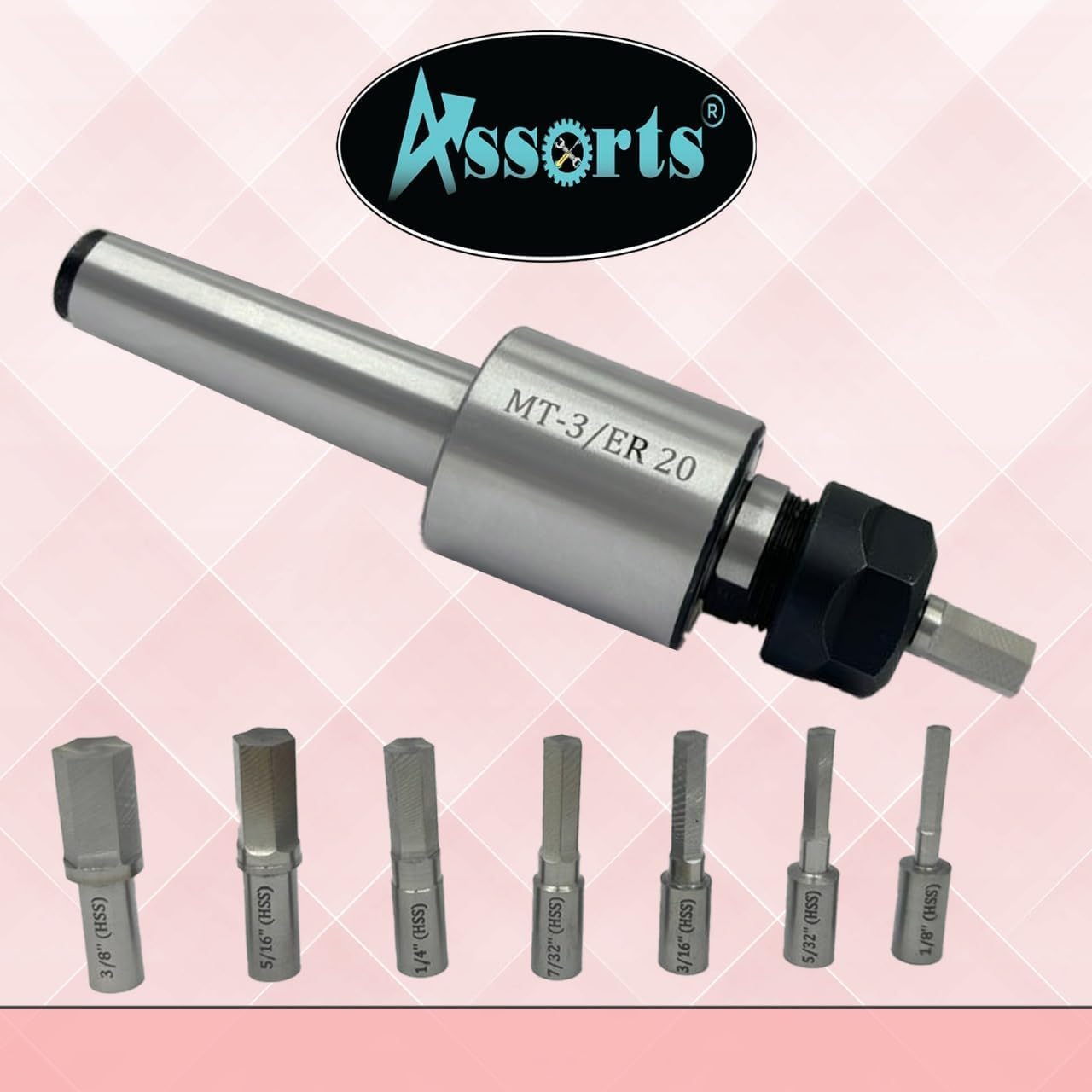 Assorts MT3 Shank Rotary Broach Kit with ER-20 Adapter & 7-Piece Hex Broach Set – Premium Precision Tools for CNC and Milling Operation