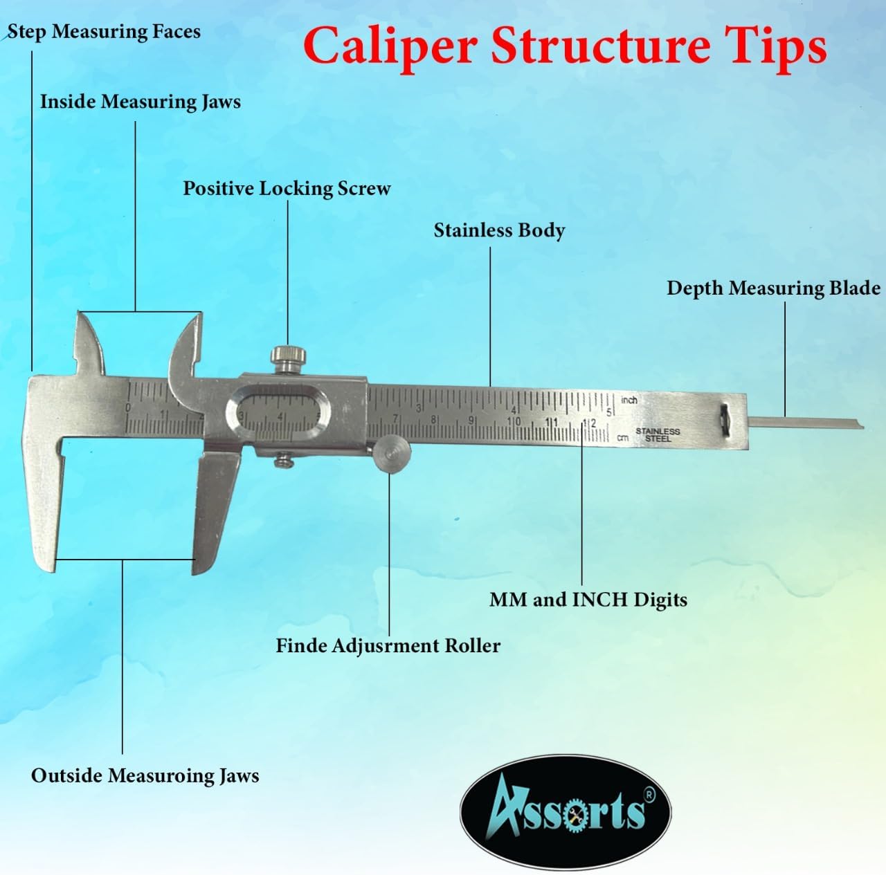 Quality Non Digital Vernier Caliper- Professional Metric -Imperial Measuring System Tools for Inside, Outside, Depth & Step Measurements (Stainless Steel Body)