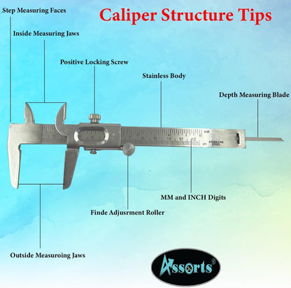 Quality Non Digital Vernier Caliper- Professional Metric -Imperial Measuring System Tools for Inside, Outside, Depth & Step Measurements (Stainless Steel Body)